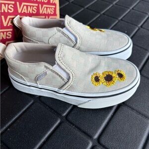 Vans Beige Sunflower Embroidered Slip-Ons